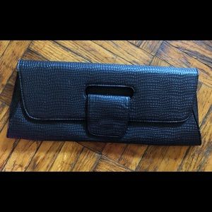 Black Faux Leather Snakeskin Clutch.